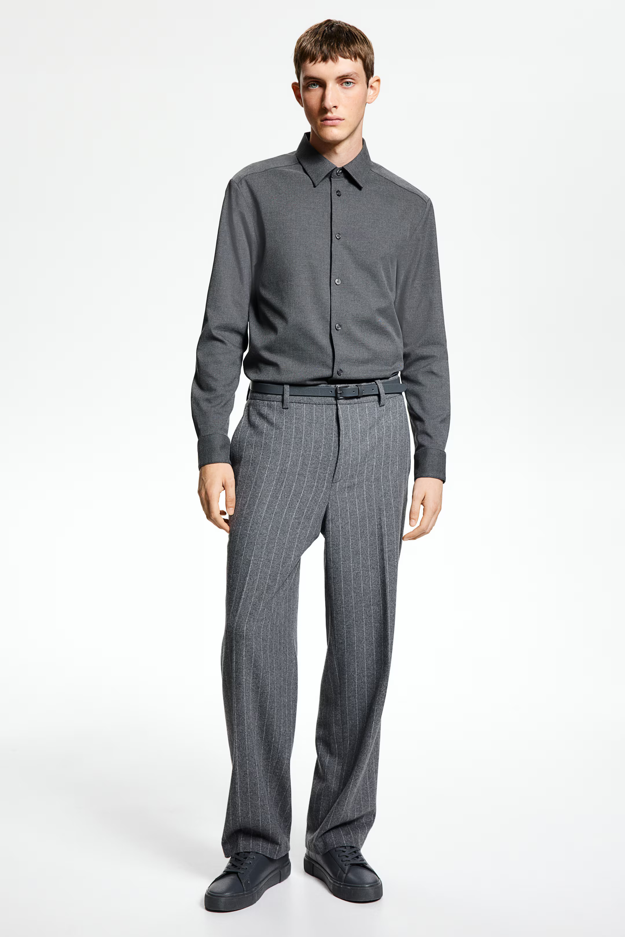 Relaxed Fit Wool-Blend Suit Pants - Dark gray/pinstriped - Men | H&M US | H&M (US + CA)