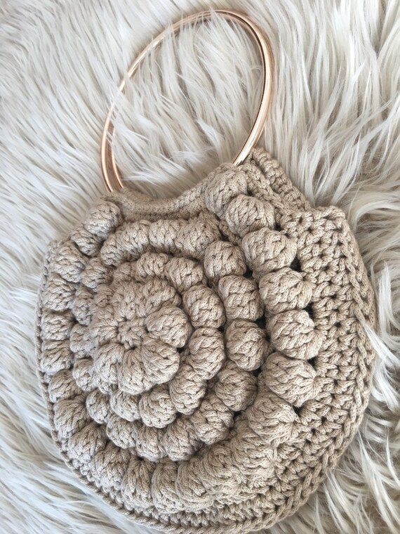 Ulla Johnson Lia Tote Inspired Crochet bag, Tote with Metal Gold Hoop handles, Circular Bag, Bubb... | Etsy (US)