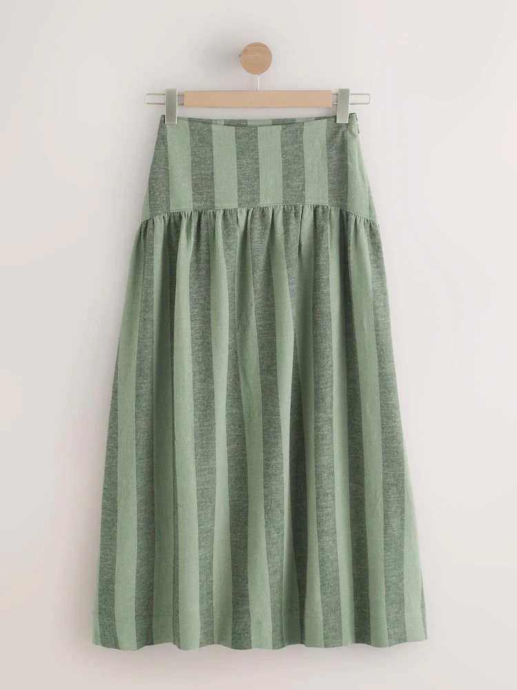 Khaki Green Stripe Drop Waist Linen Blend Maxi Skirt | Next US