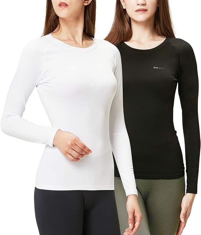 DEVOPS Women's 2 Pack Thermal Long Sleeve Shirts Compression Baselayer Tops | Amazon (US)
