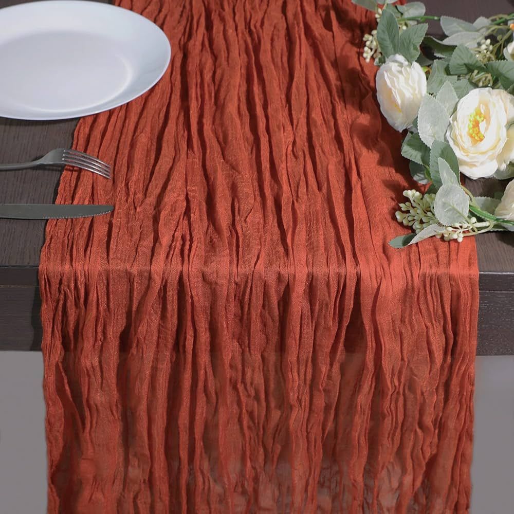 Snowkingdom 13Ft Terracotta Cheesecloth Table Runner, 160inch Long Rust Cheese Cloth Boho Gauze R... | Amazon (US)