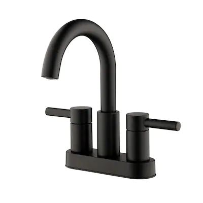 allen + roth  Harlow Matte Black 2-Handle 4-in centerset WaterSense Bathroom Sink Faucet with Dr... | Lowe's