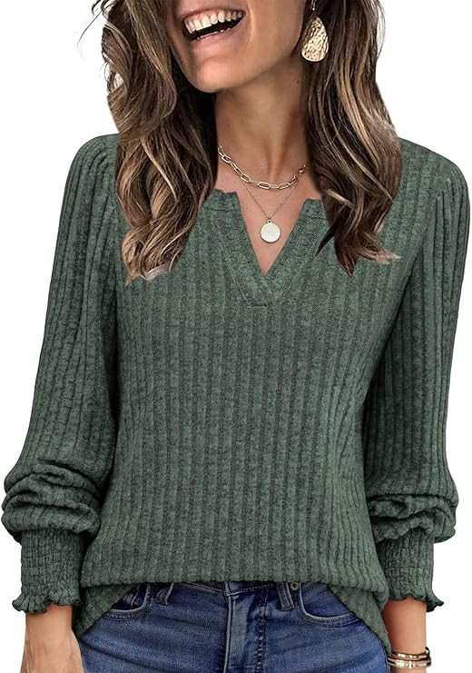 Lylinan Womens Sweaters V Neck Long Sleeve Pullover Tops Fall Fashion Casual Clothes S-XXL | Amazon (US)