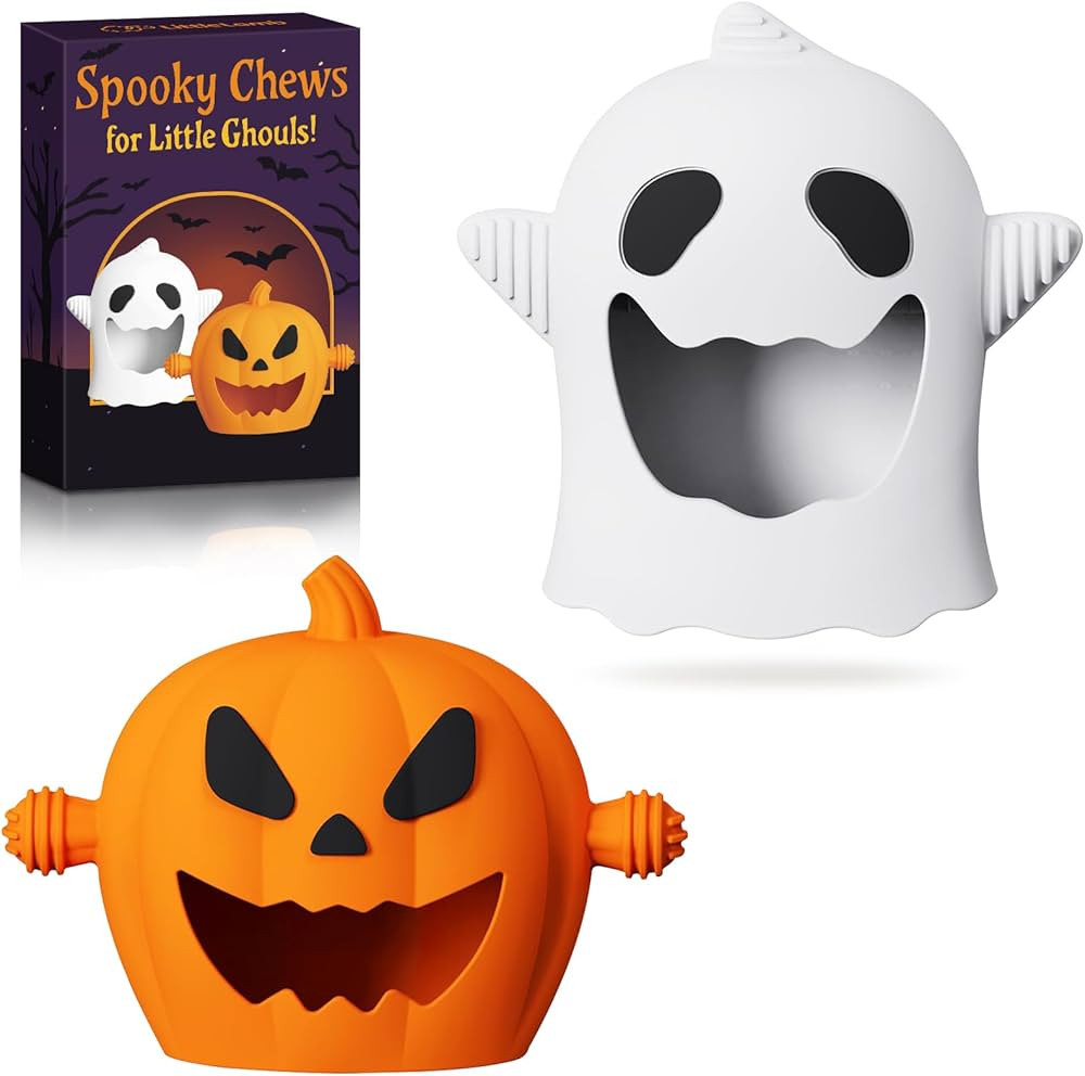 Halloween Baby Teething Mitten Toys 2Pack, Silicone Pumpkin & Ghost Teethers for Newborns, Infant... | Amazon (US)