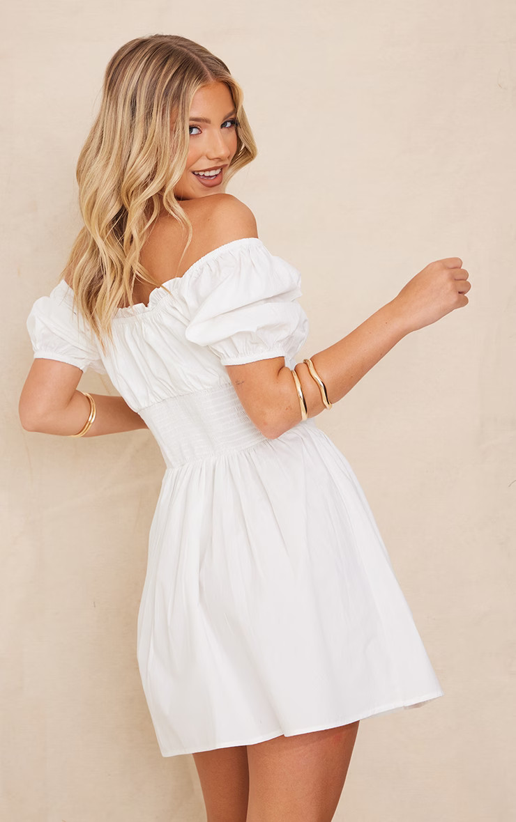 White Ruffle Frill Puff Sleeve Corset Shift Dress | Pretty Little Thing (Australia & New Zealand)