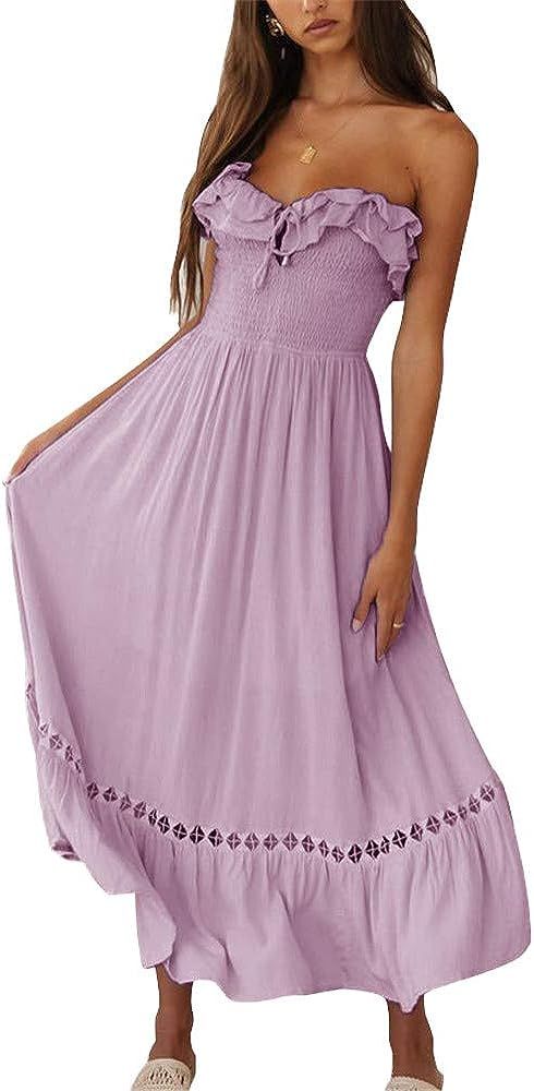 Women's Summer Sleeveless Strapless Ruffle Off The Shoulder Swing Cocktail Party Dress | Amazon (US)