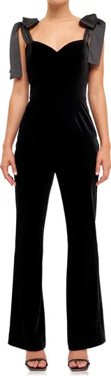Endless Rose Bow Strap Sweetheart Neck Velvet Jumpsuit | Nordstrom | Nordstrom