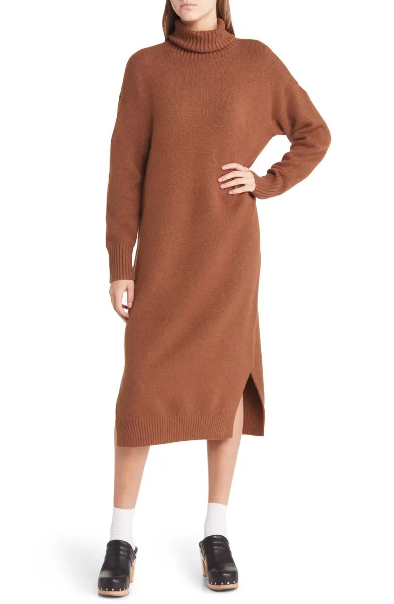 Long Sleeve Turtleneck Cotton & Wool Blend Sweater Dress | Nordstrom