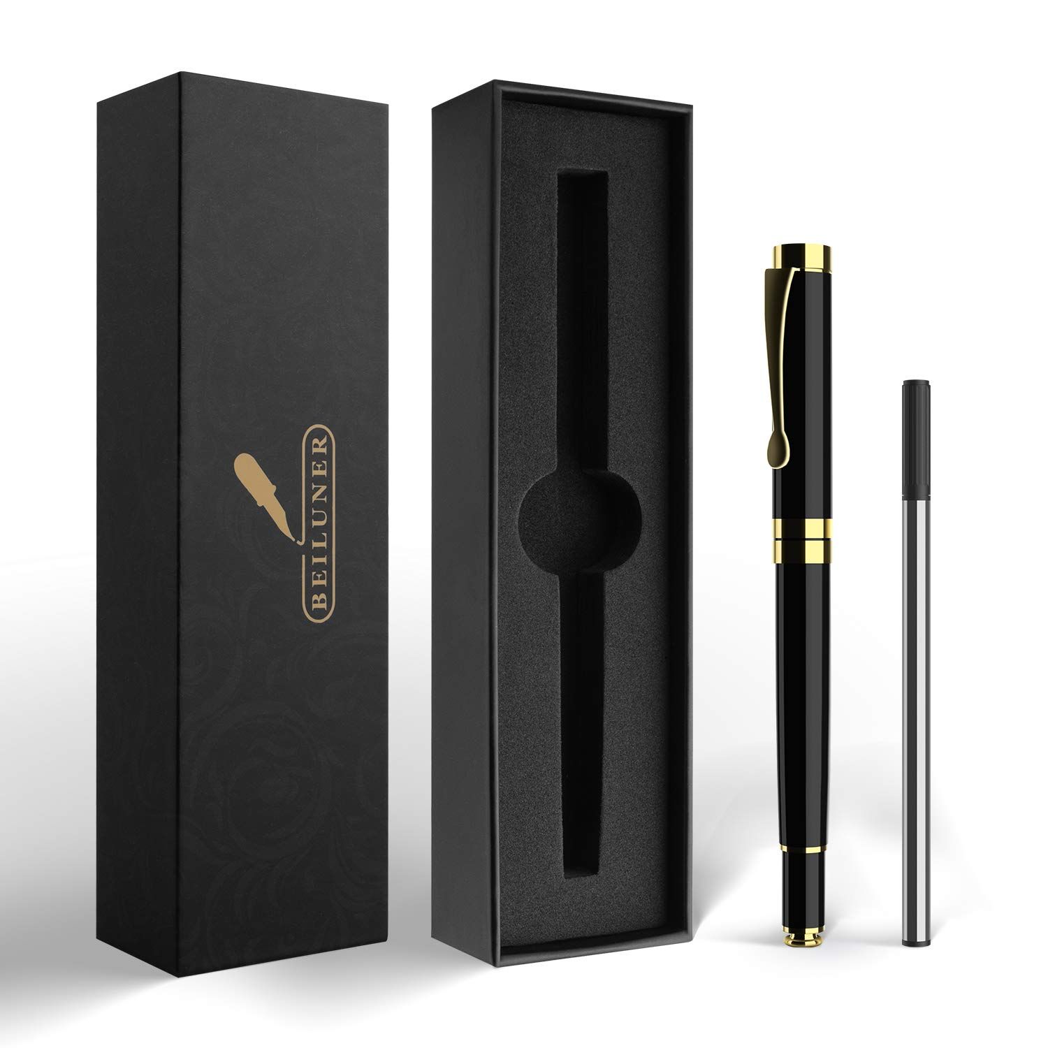 BEILUNER Ballpoint Pens, Stunning Black Chrome Metal Pen with Golden Trim, Best Ball Pen Gift Set... | Amazon (US)