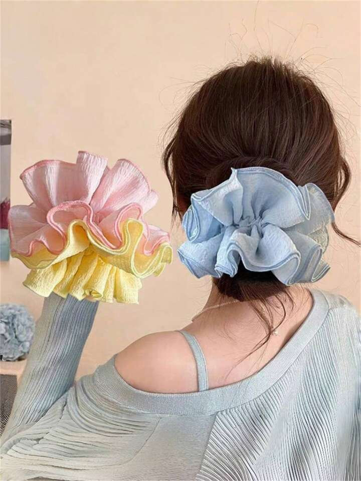 1 st. Dames zoete elegante dopamine effen kleur 4 lagen ruche grote haarelastiek, geschikt voor p... | SHEIN
