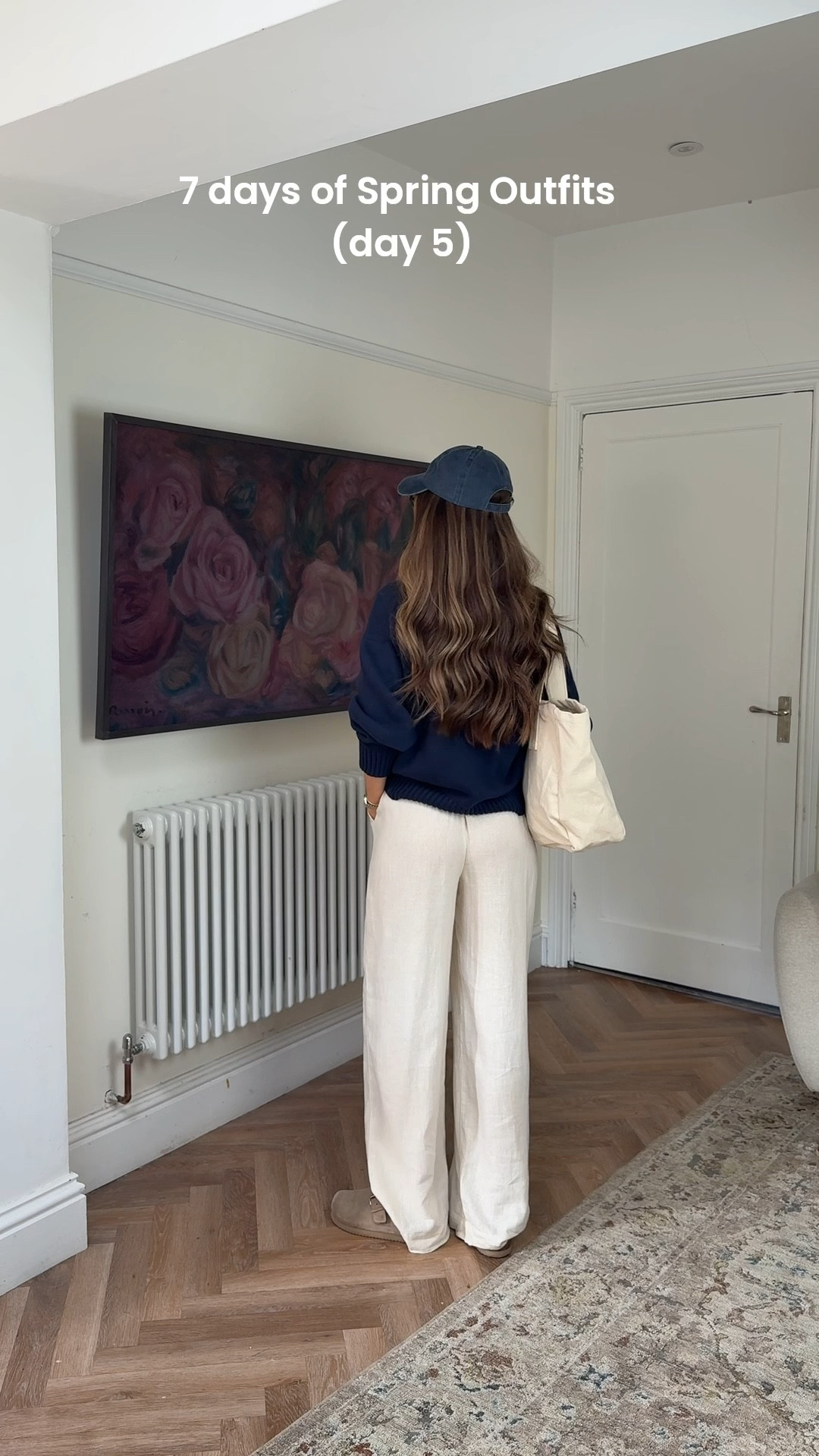 7 days of spring outfits (day 5) 💙🤍 

Cream linen trousers paired with a navy jumper, cap and dupe Birkenstocks ✨ 

#LTKspring #LTKeurope #LTKuk