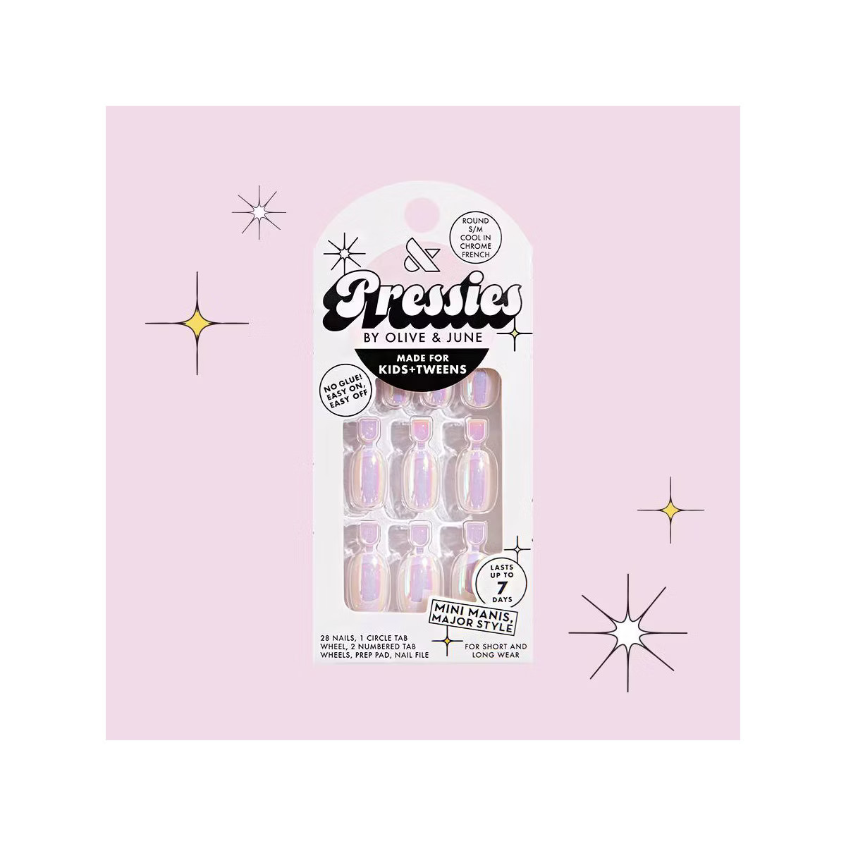Olive & June Pressies Fake Nails - S Round - Cool in Chrome French - 28ct | Target