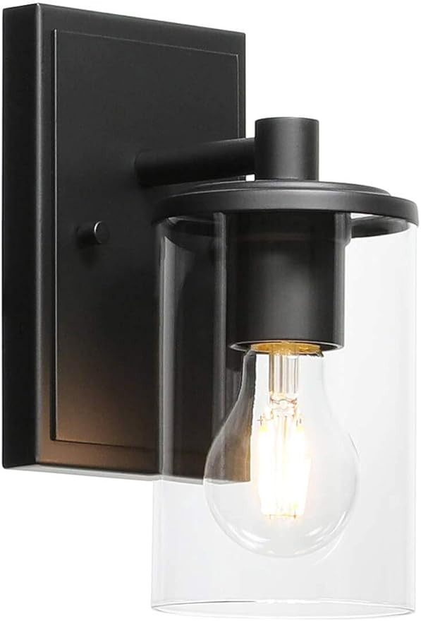 XiNBEi Lighting Wall Sconce 1 Light Bathroom Vanity Light with Glass, Modern Indoor Black Sconces... | Amazon (US)
