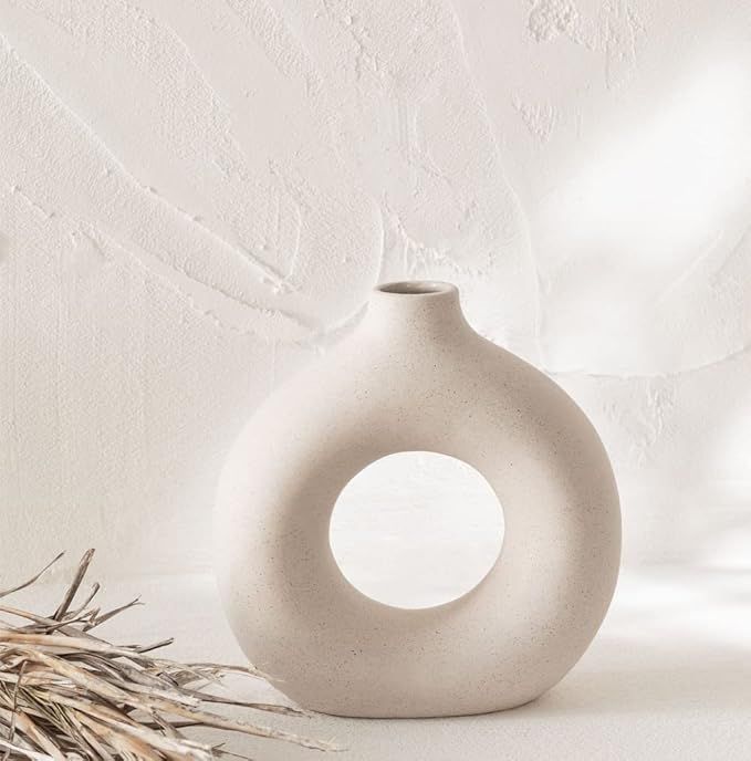Small Ceramic Vase, Aesthetic Vase, Small White Vase, White Vases for Decor, Cute Flower Vase, Cu... | Amazon (US)