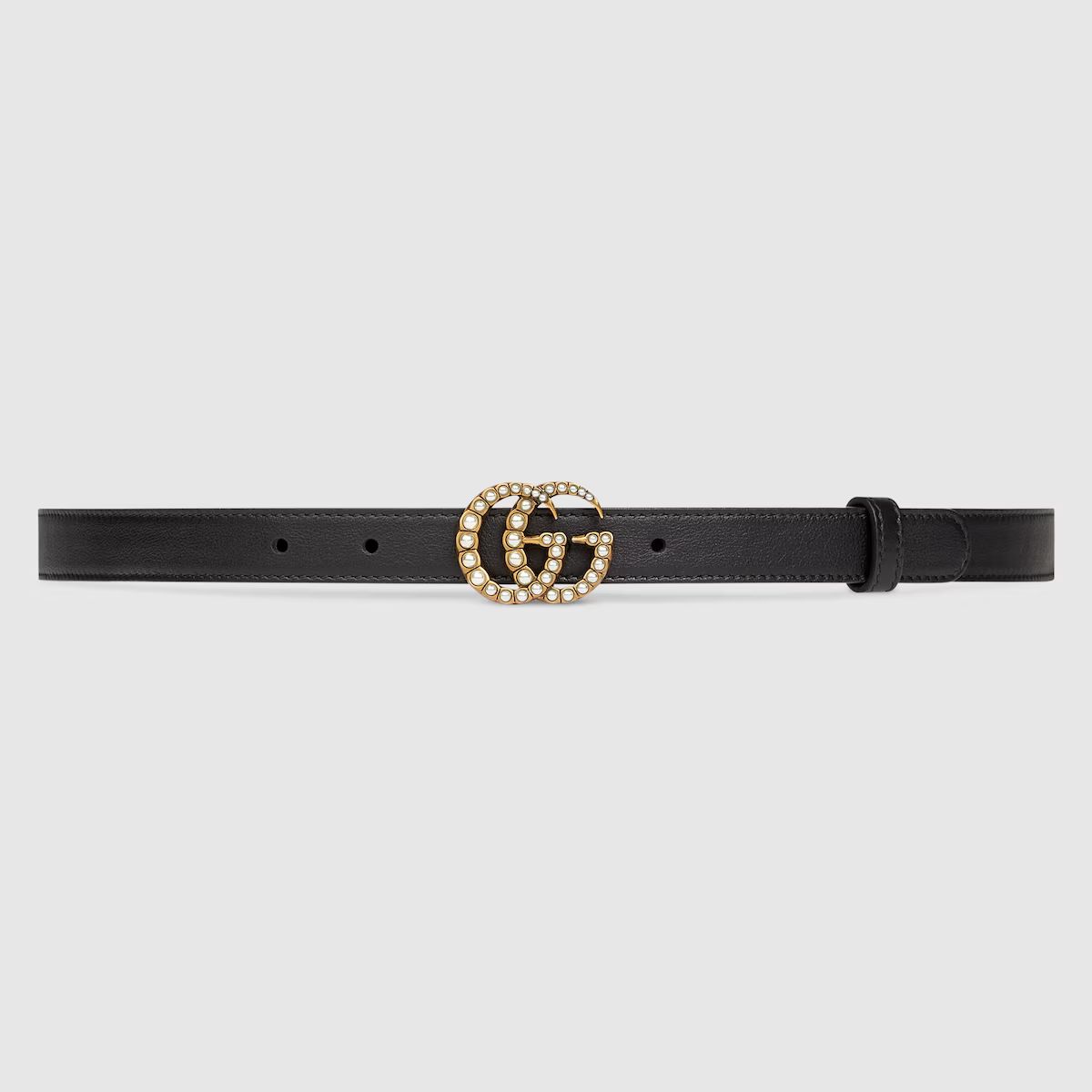 Gucci Leather belt with pearl Double G buckle | Gucci (CA)