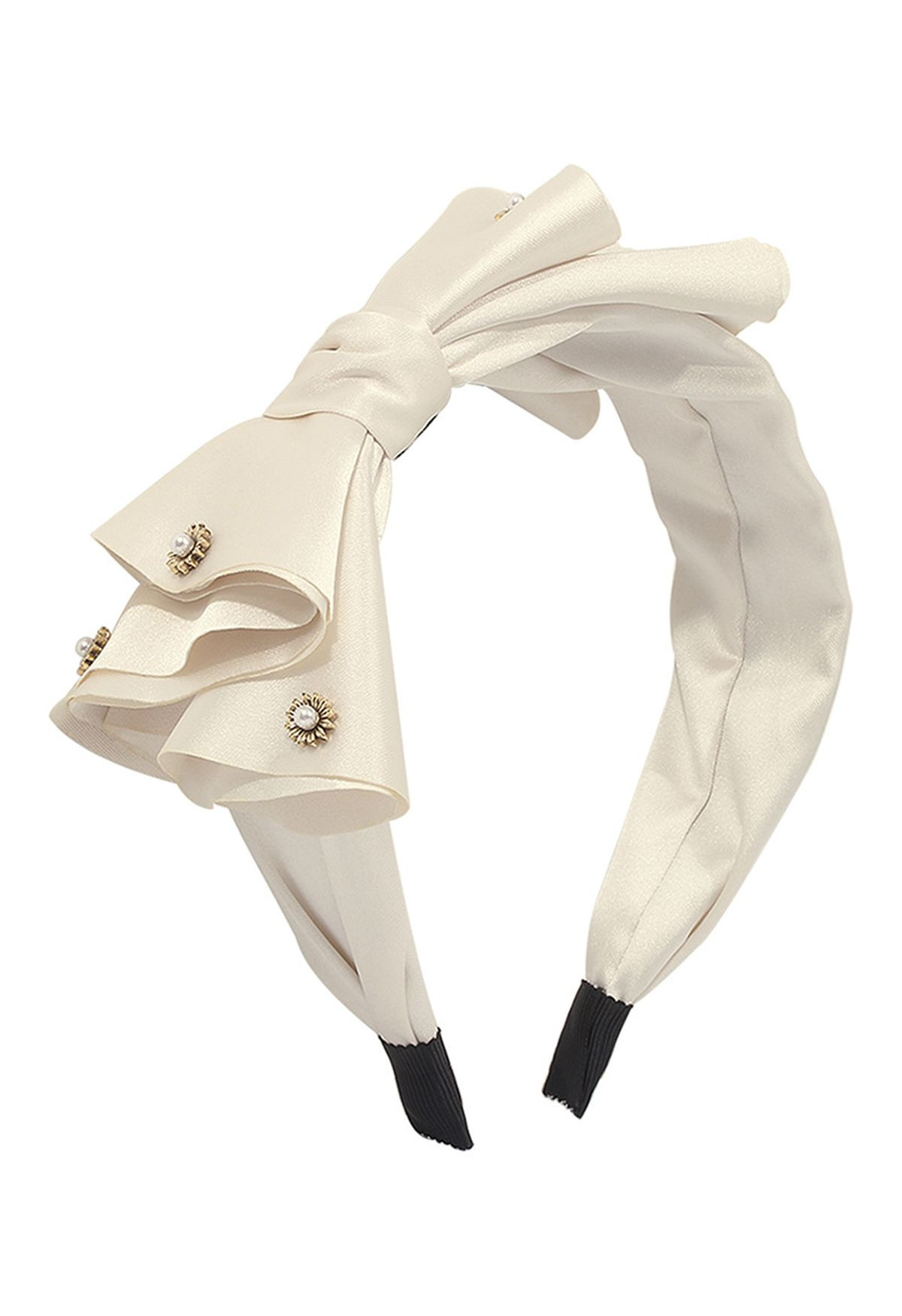 Fancy Bowknot Pearl Satin Headband in Ivory | Chicwish