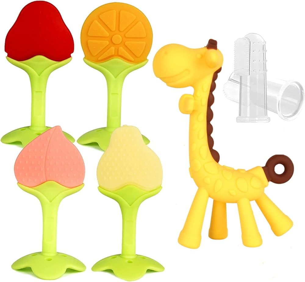 Fu Store Baby Teething Toys (7 Pack) for Newborn BPA Free Infant Toddler Silicone Fruit Giraffe T... | Amazon (US)