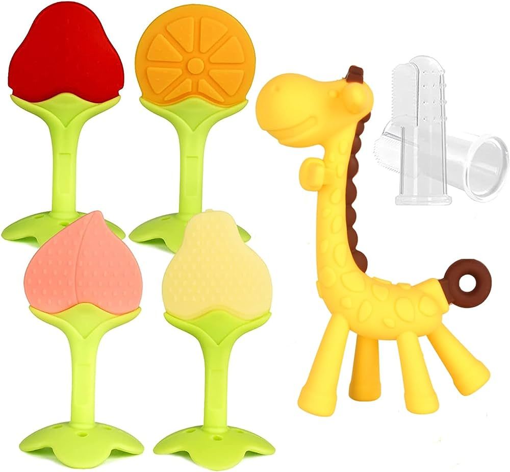 Fu Store Baby Teething Toys (7 Pack) for Newborn BPA Free Infant Toddler Silicone Fruit Giraffe T... | Amazon (US)