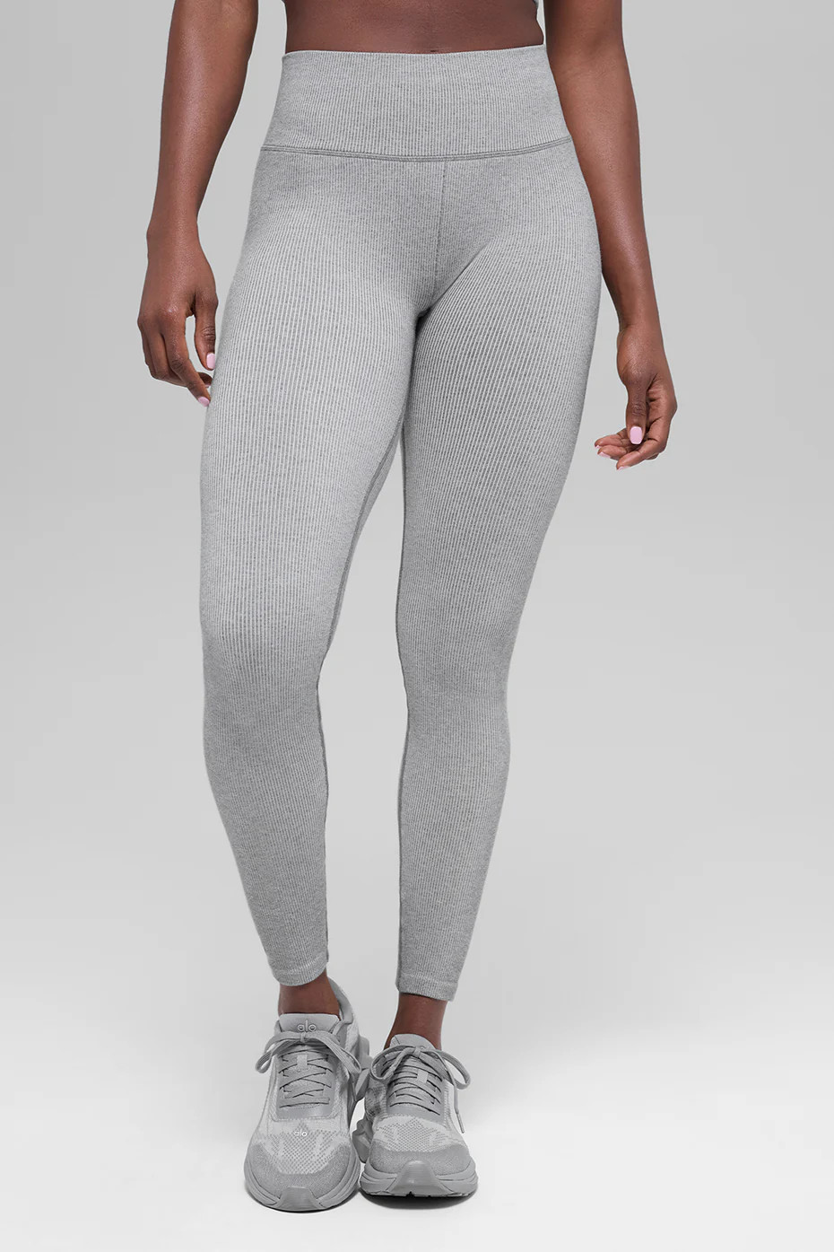 ALO | Seamless High-Waist Two Tone Rib Legging in Light Misty Grey Heather, Size: Medium | Alo Yoga