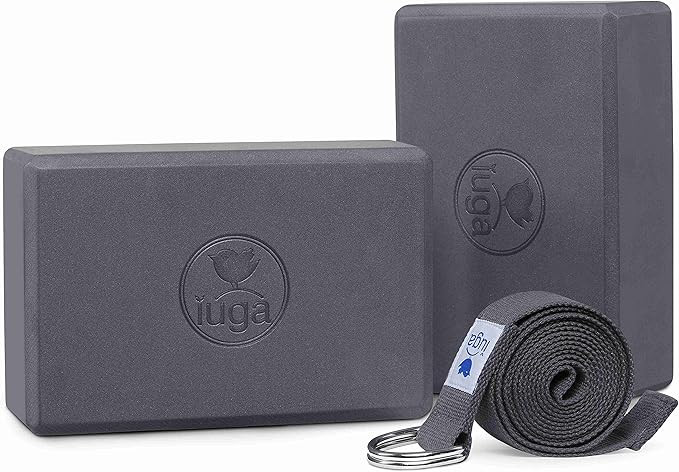 IUGA Yoga Blocks 2 Pack With Strap Non Slip High Density 9"x6"x3" Solid & Cork Yoga Block With Yo... | Amazon (US)