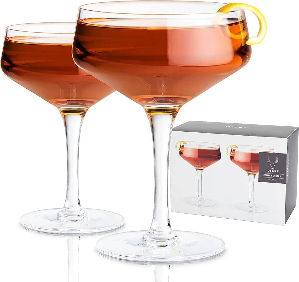 Viski Raye Angled Stemmed Crystal Coupe Cocktail glassess, Champagne Coupe Glasses, Drinkware Set... | Amazon (US)
