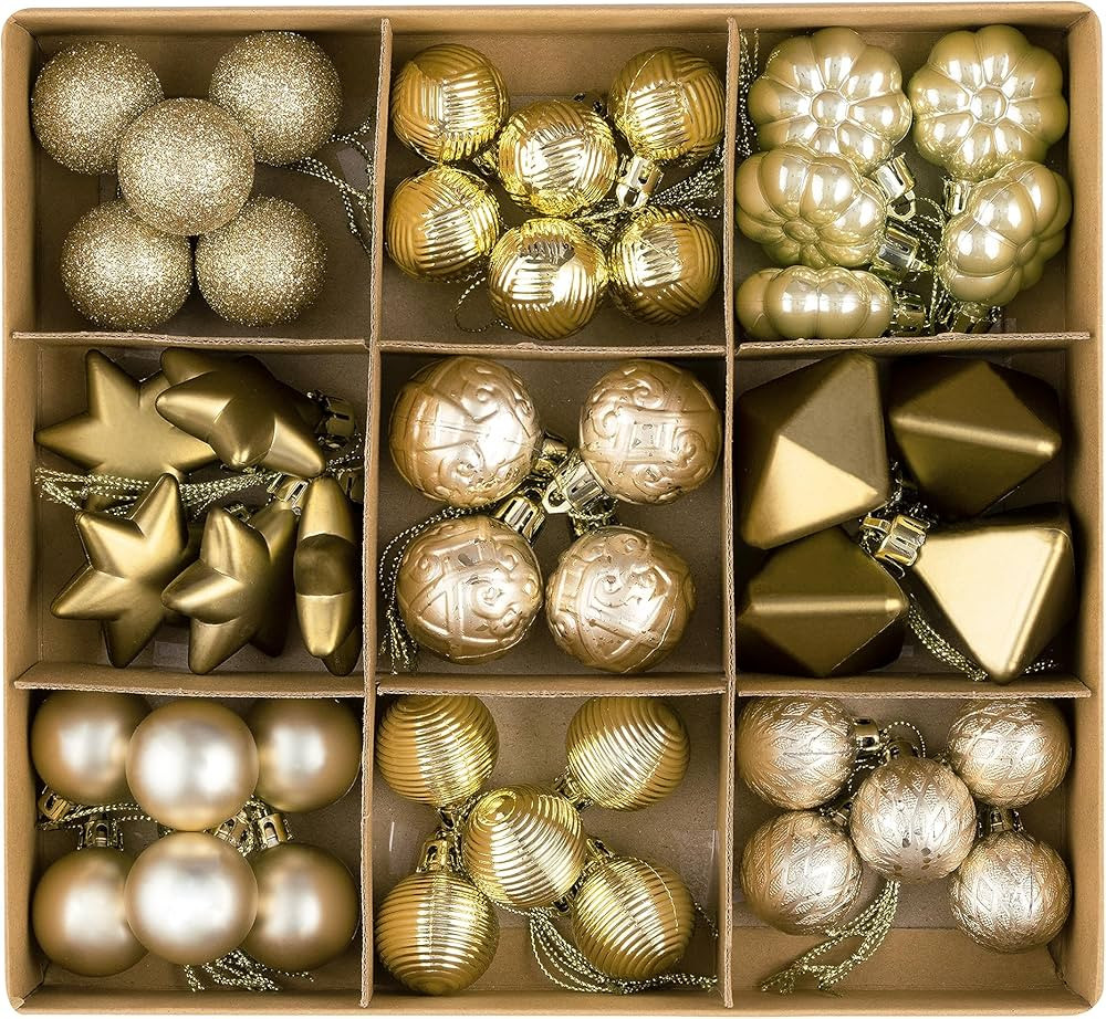 DecorbyHannah 45ct Christmas Ornaments Set, Shatterproof Assorted Mini Gold Christmas Ornaments f... | Amazon (US)