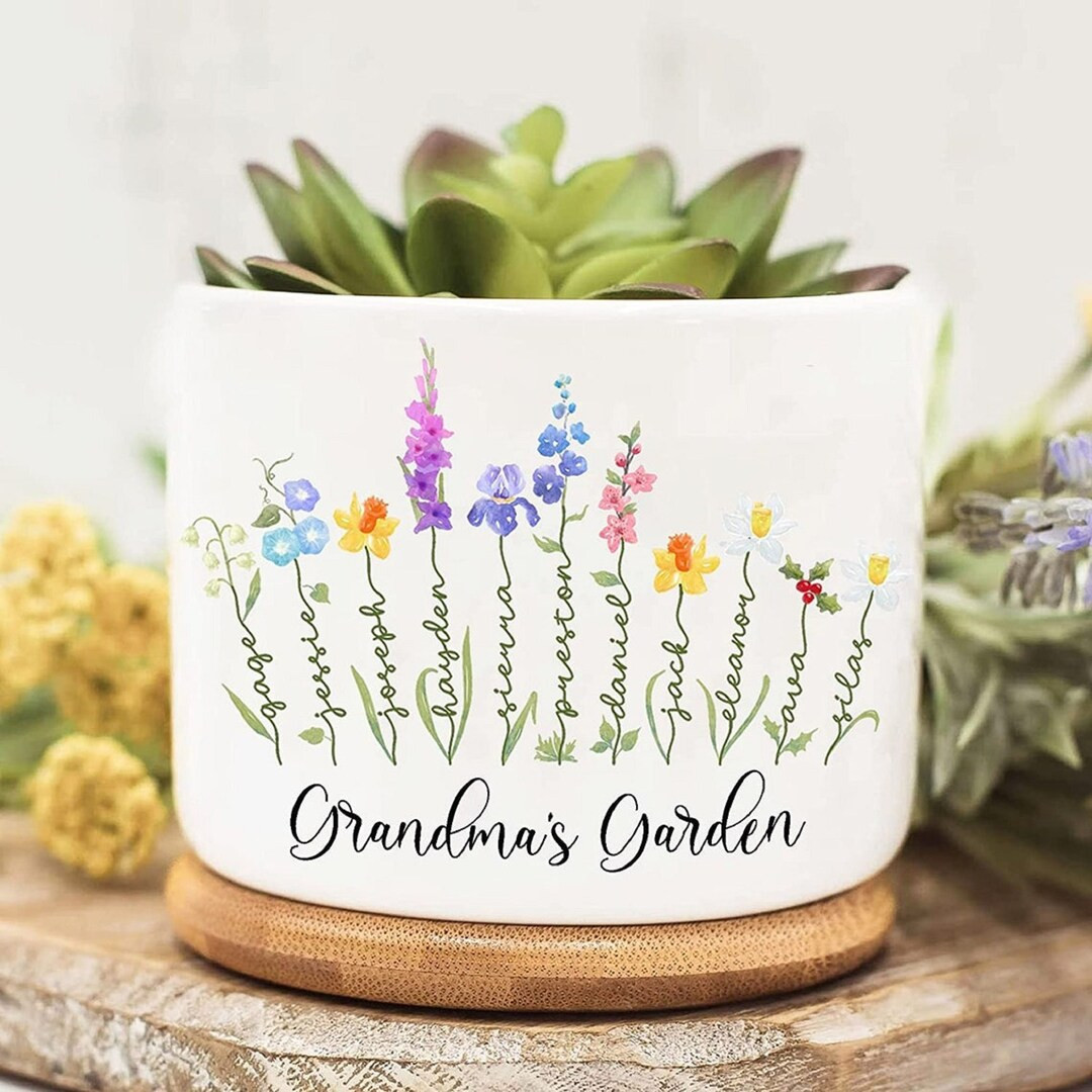 Personalized Grandma's Garden, Birth Month Flower Pot, Window Decor Plant Pot, Office Decorative ... | Etsy (US)