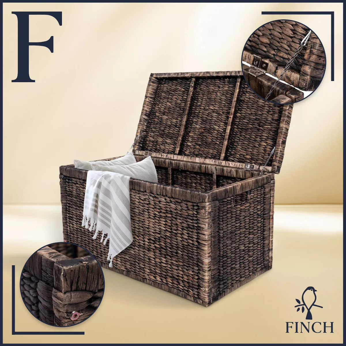 Finch 33" Rattan Wicker Trunk: Vintage Boho Storage Chest, No Assembly Required, 1 Year Warranty | Target