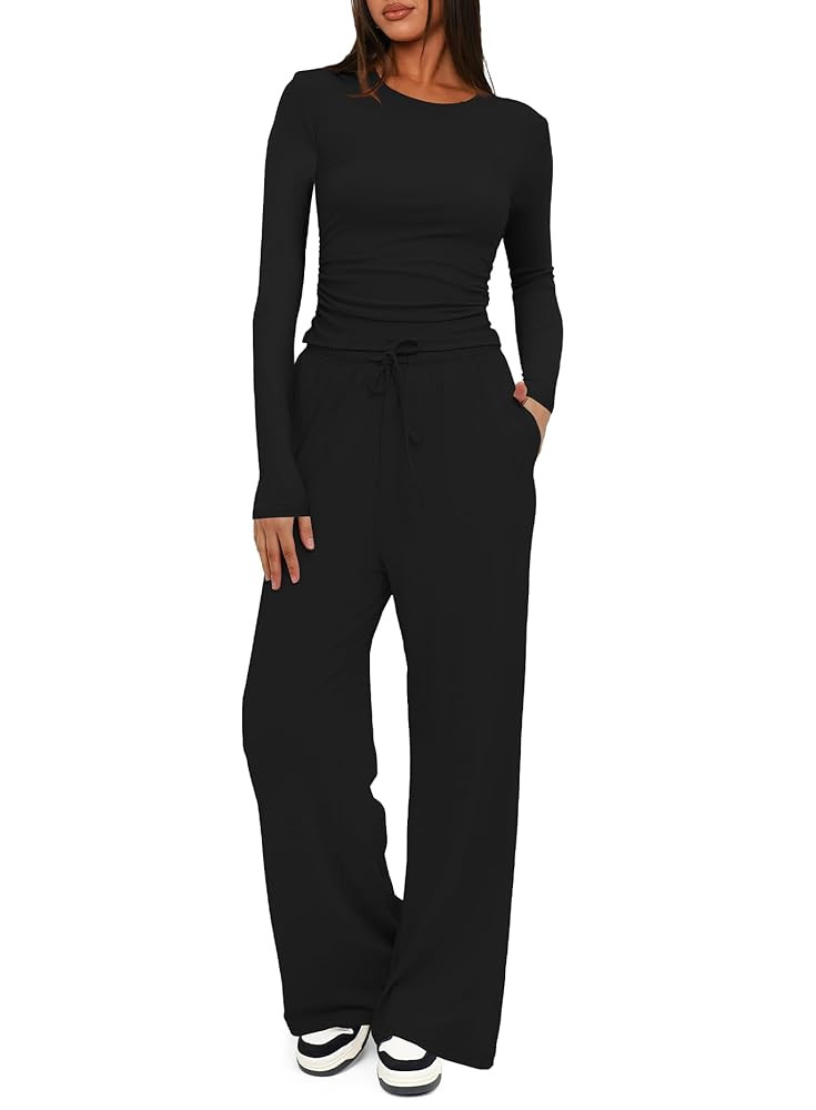 Darong Women's 2 Piece Sets 2025 Fall Outfits Long Sleeve Wide Leg Tracksuits Casual Lounge Set M... | Amazon (US)