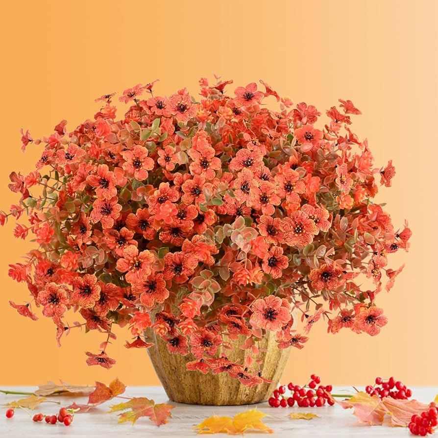Artificial Flowers for Outdoor,16pcs Orange Autumn Artificial Flowers,Artificial Fall Flowers for... | Amazon (US)