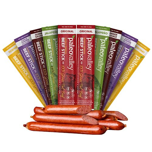 Paleovalley 100% Grass Fed Beef Sticks - Delicious Gluten Free Beef Snack - High Protein Keto Friendly, 50 Count Variety Pack | Amazon (US)