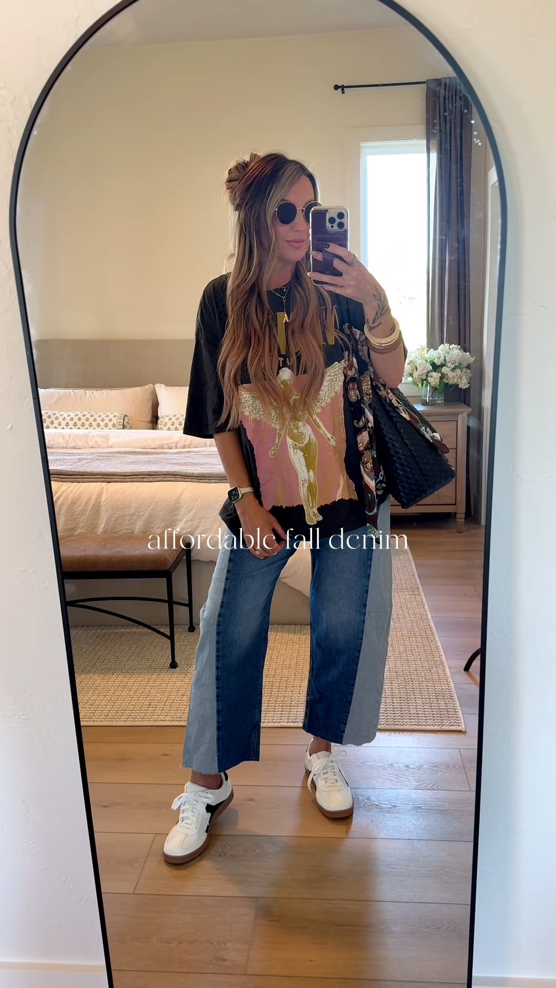 Affordable denim for fall from @Walmart . Spruce up your belt loop or bag with a scarf for a little extra style! Linking my favorite pieces here. #WalmartPartner #WalmartStyle @walmartstyle