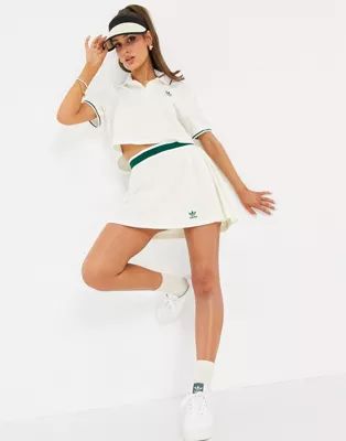 adidas Originals 'Tennis Luxe' logo pleated skirt in off white | ASOS (Global)