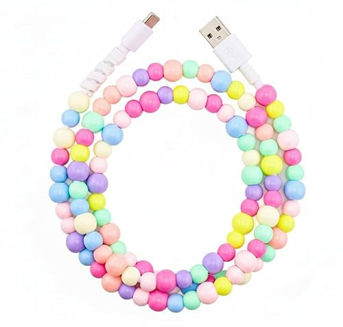 MyfavoriteK Cute Beaded Phone Charger Colorful USB Cable for USB-A to USB-C Charging Cable 3.3ft Cord for Smartphones (Candy Pop) | Amazon (US)