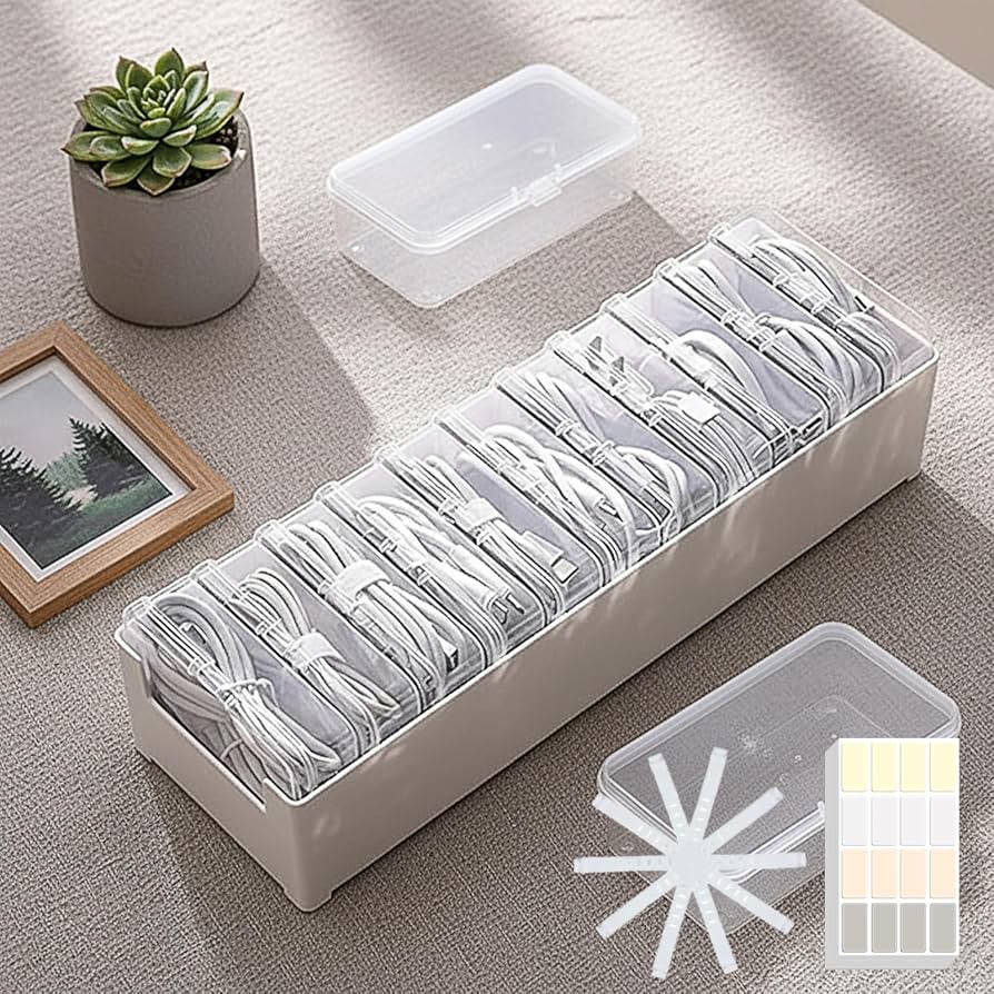 11 Case Cable Storage Box with Cable Straps and Label Stickers, Cord Organizer for Charging Cable... | Amazon (US)