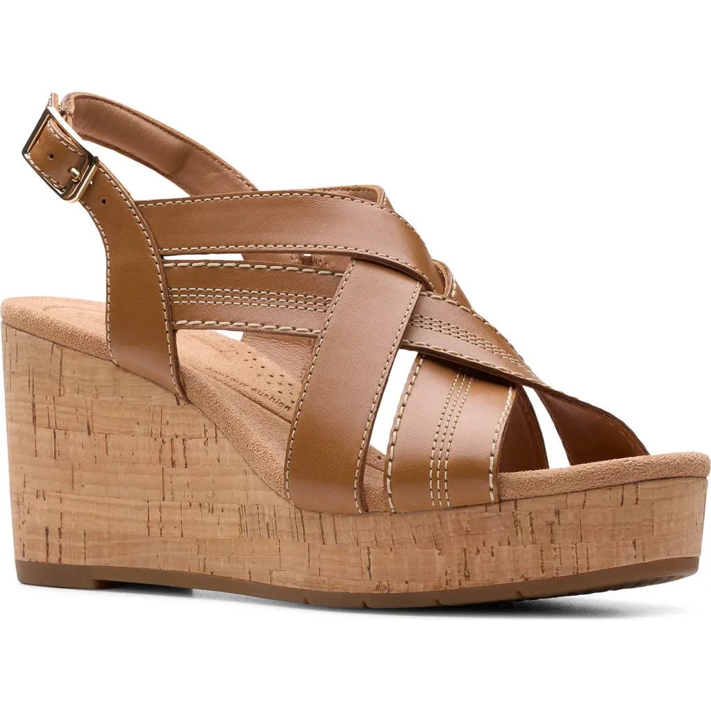 Clarks(r) Savina Slingback Wedge Sandal in Tan Leather at Nordstrom, Size 7.5 | Nordstrom