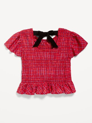 Short-Sleeve Plaid Smocked Top for Girls | Old Navy (US)