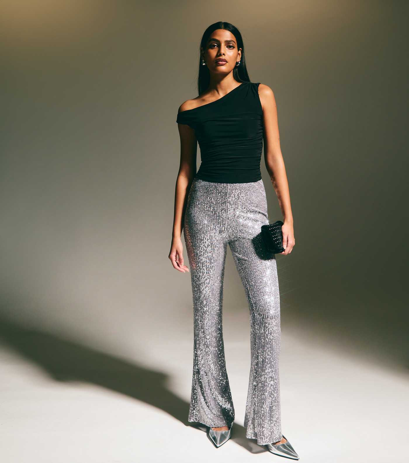 Silver Sequin Kick Flare Trousers | New Look | New Look (UK)