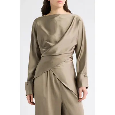 Odd Muse Satin Tie Front Top in Mushroom at Nordstrom, Size Medium | Nordstrom