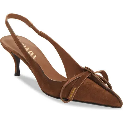 Prada Exposed Seam Kitten Heel Slingback Pump in Cacao at Nordstrom, Size 9.5Us | Nordstrom