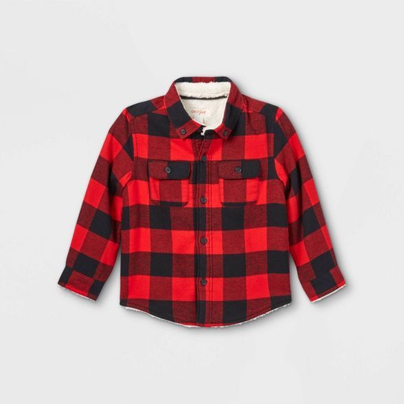 Toddler Boys' Sherpa Lined Flannel Long Sleeve Button-Down Shirt - Cat & Jack™ Red | Target