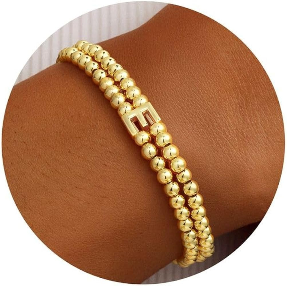 Turandoss Initial Beaded Bracelet for Women - 14K Gold Plated Letter A-Z Bead Bracelet Dainty Str... | Amazon (US)
