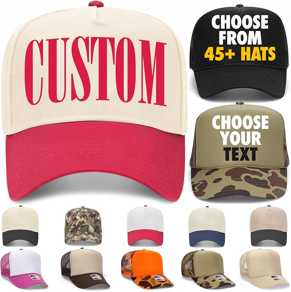 Design Your Own Custom Serif Text Vintage Trucker Hat | Upload Your Word | Premium Snapback Baseb... | Amazon (US)