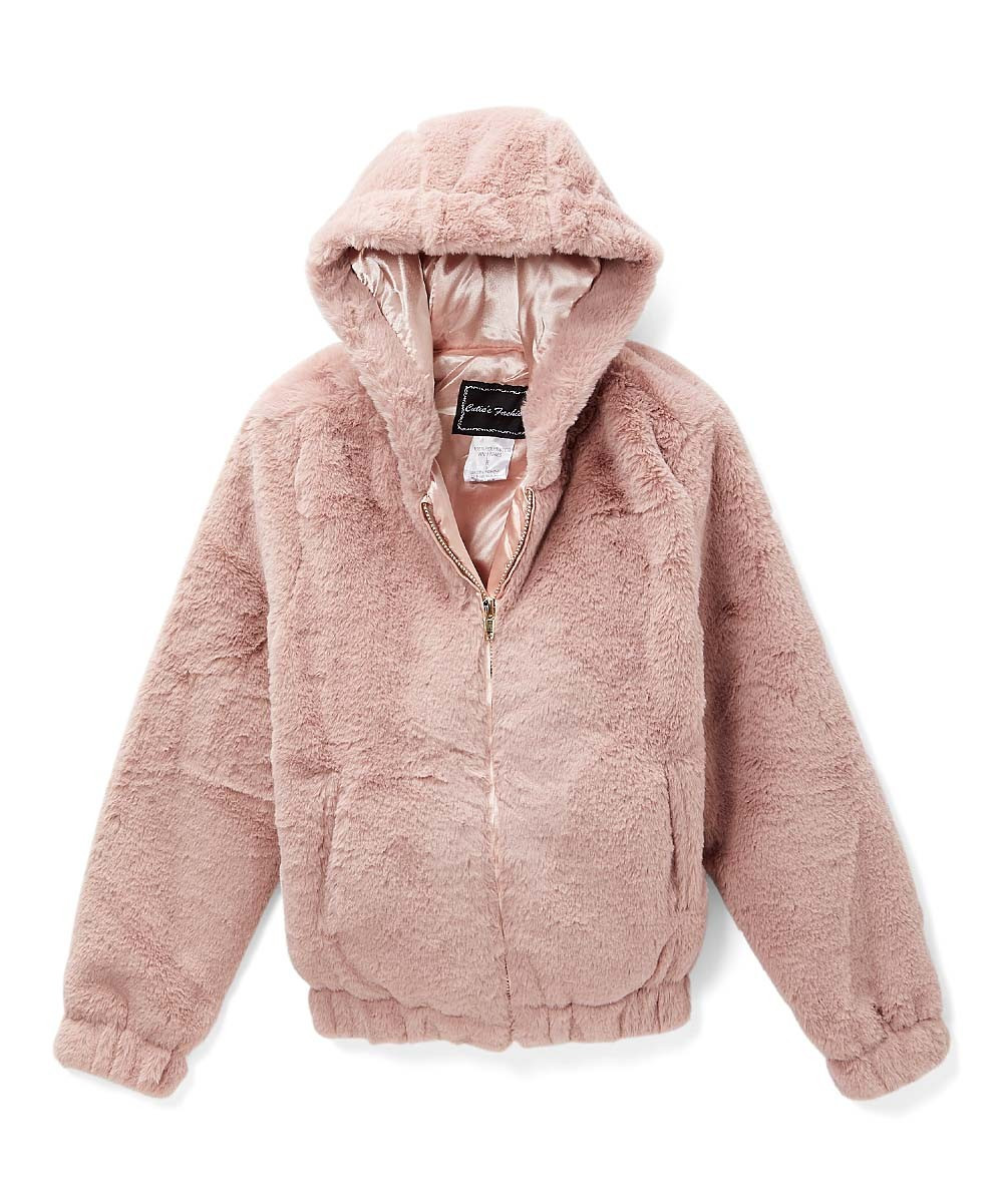 Blush Pink Hooded Faux Fur Jacket - Girls | Zulily