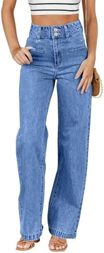 Sidefeel Women's Jeans High Waisted Straight Leg Stretchy Jeans Trendy Loose Wide Leg Zimbaplatin... | Amazon (US)