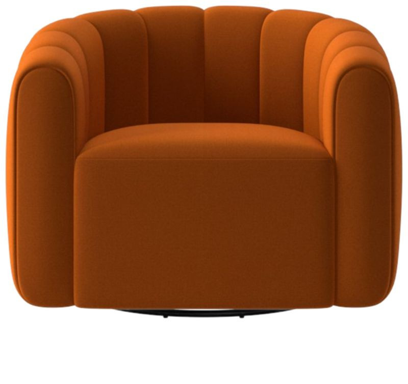 Fitz Modern Channeled Russet Velvet Swivel Chair + Reviews | CB2 | CB2