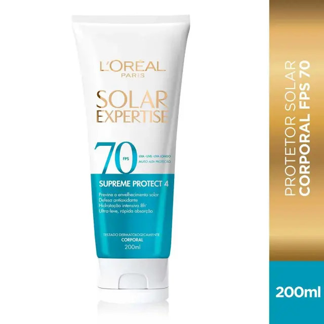 Protetor Solar Corporal L'Oréal Paris Solar Expertise Supreme Protect 4 FPS 70 200ml | DrogaRaia (BR)