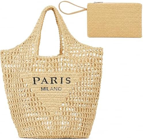 QZUnique Women Straw Woven Bag Summer Shoulder Bag Beach Purse Hobo Vacation Straw Clutch Handbag | Amazon (US)