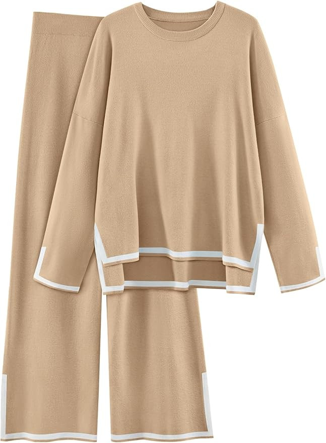 LILLUSORY 2 Piece Outfits for Women Fall Long Sleeve Sweater Set Top Sweat Suits 2023 Knit Pullov... | Amazon (US)