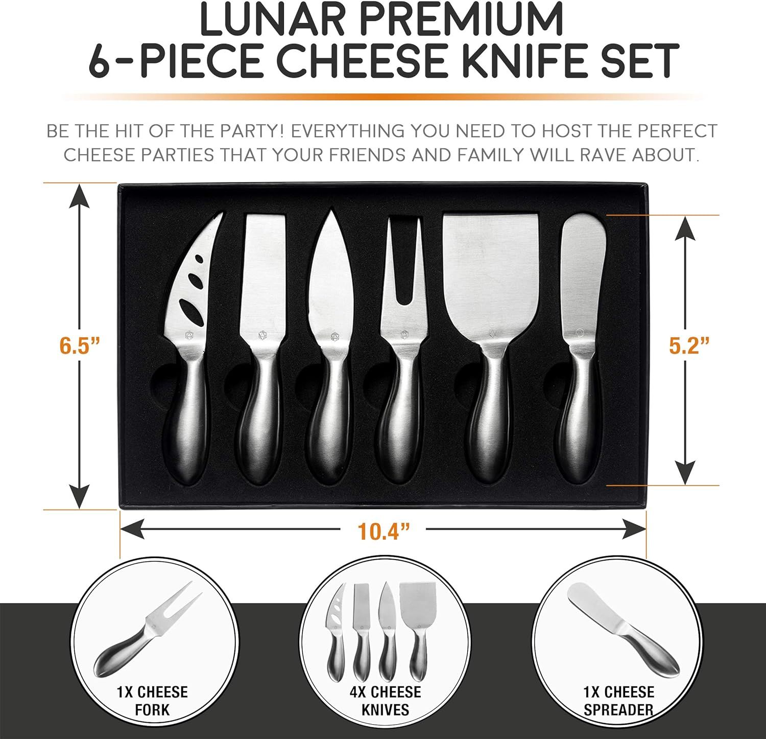 LUNAR 6-Piece Cheese Knife Set (Gift Ready) - Premium Stainless Steel Cheese Knives Collection - ... | Amazon (US)